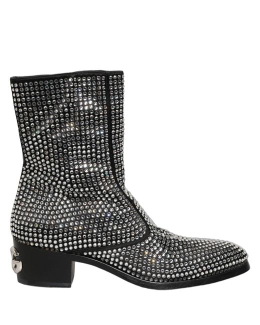 Dolce & Gabbana Black Crystal Embellished Ankle Boots Shoes for men