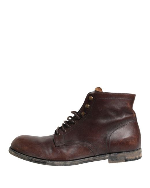 Dolce & Gabbana Brown Lace Up Short Ankle Boots Men Shoes for men