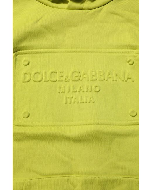 Dolce & Gabbana Yellow Green Cotton Hooded Logo Sweatshirt Sweater for men
