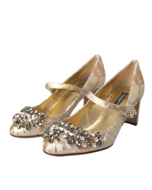 Dolce & Gabbana Metallic Jacquard Crystal Mary Janes Pumps Shoes