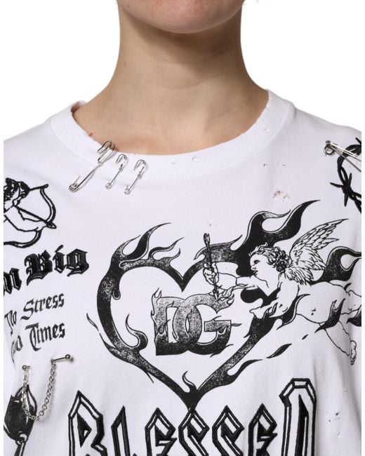 Dolce & Gabbana Gray White Cotton Dg Blessed Printed T for men