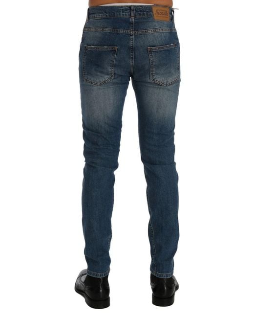 Frankie Morello Blue Wash Torn Dunfermile Slim Fit Jeans for men