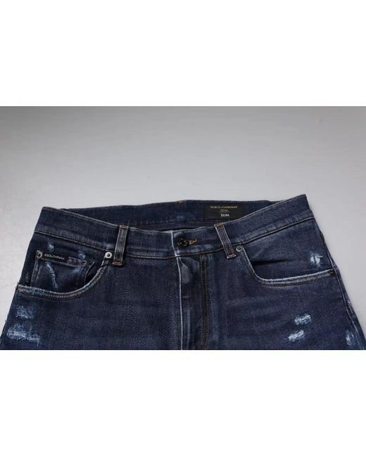 Dolce & Gabbana Dark Blue Cotton Logo Skinny Denim Jeans for men