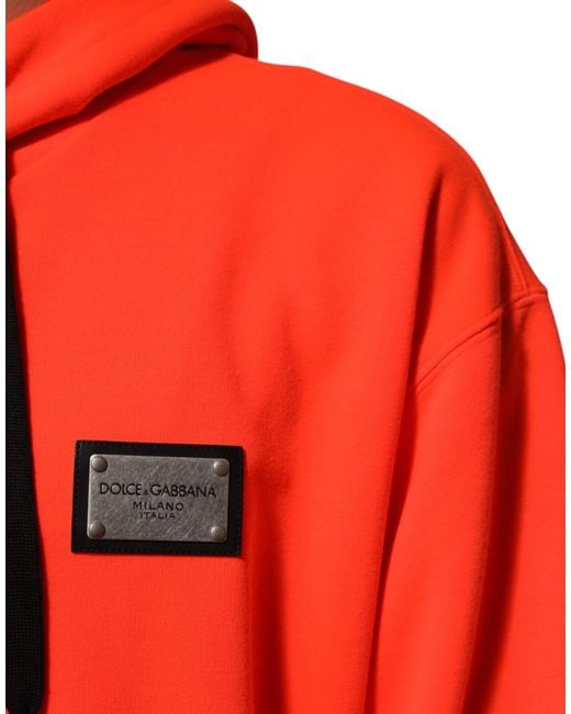 Dolce & Gabbana Red Fluorescent Polyester Logo Patch Hoodie Sweater for men