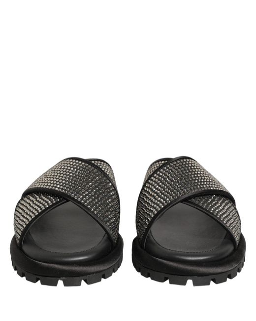 Dolce & Gabbana Black Strass Criss Cross Slide Sandals Shoes for men
