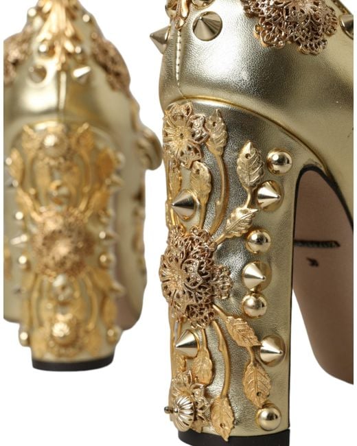 Dolce & Gabbana Metallic Leather Crystal Mary Janes Pumps Shoes