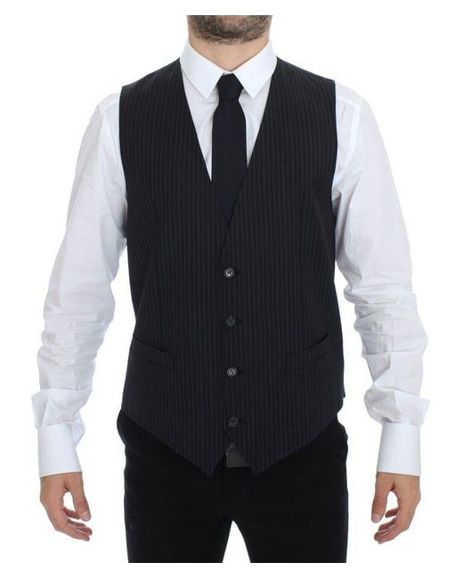 Dolce & Gabbana Blue Dolce Gabbana Gray Stretch Formal Dress Vest Gilet for men