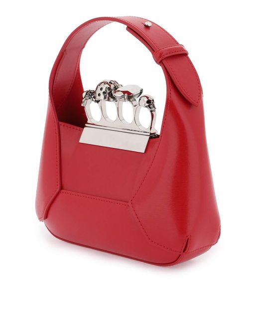 Alexander McQueen Red 'the Jewelled Hobo' Mini Bag