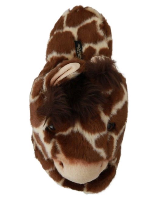 Dolce & Gabbana Brown Giraffe Slippers Flats Sandals Shoes