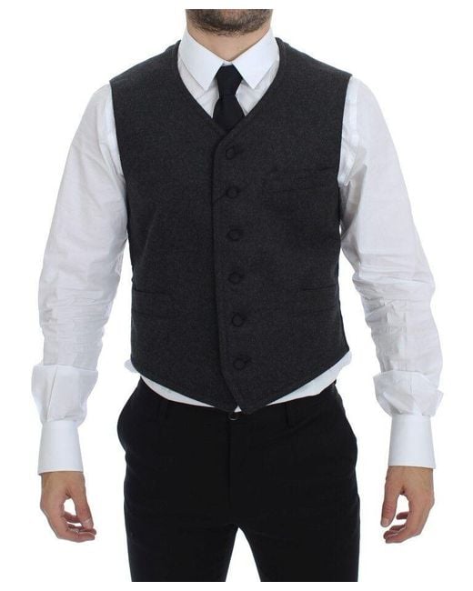 Dolce & Gabbana Black Dolce Gabbana Wool Blend Vest Gilet Weste for men
