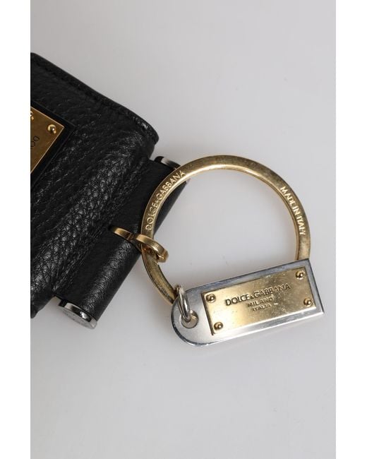 Dolce & Gabbana Black Leather Strap Metal Logo Plaque Airpods Case for men