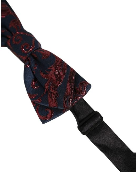 Dolce & Gabbana Black Men Blue Red Paisley Adjustable Neck Papillon Bow Tie for men