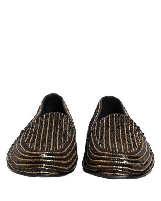 Dolce & Gabbana Black Gold Sequined Men Dress Loafers Shoes for men