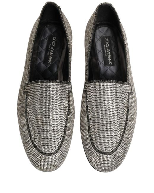 Dolce & Gabbana Gray Silver Crystal Embellished Men Loafers Shoes for men