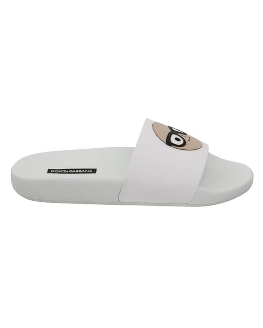 Dolce & Gabbana White Leather #dgfamily Slides Shoes Sandals