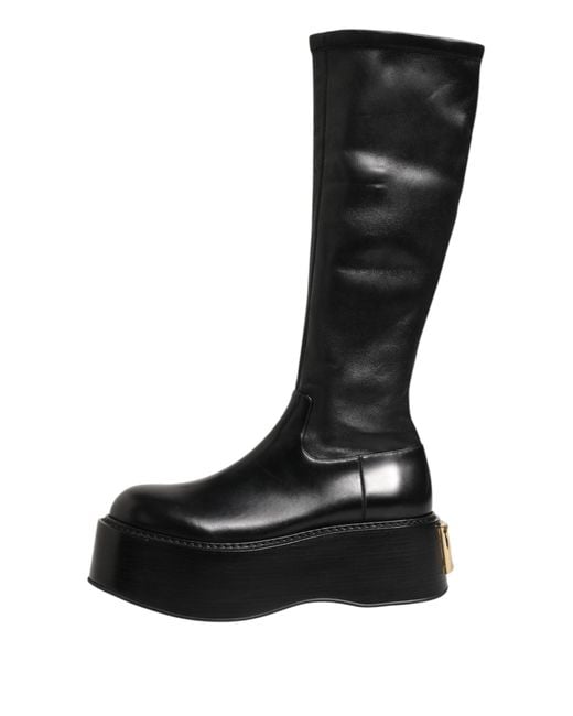 Dolce & Gabbana Black Platform Leather Kneehigh Boots for men
