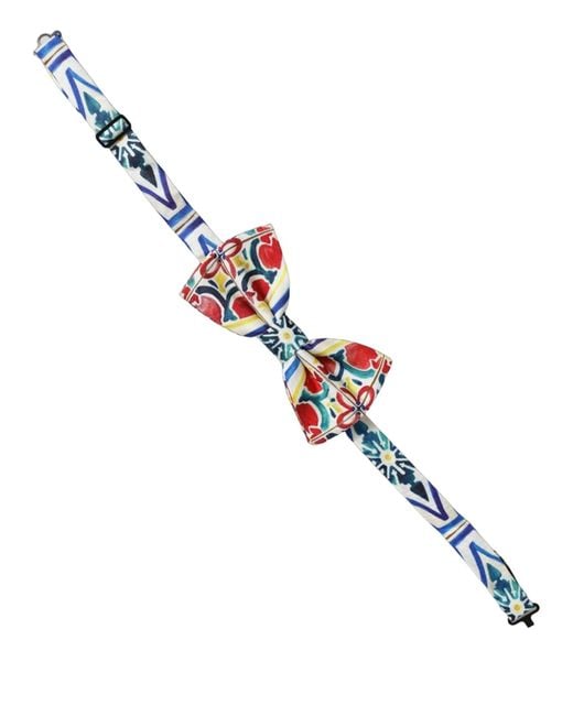 Dolce & Gabbana Blue Majolica Adjustable Neck Papillon Bow Tie Silk for men