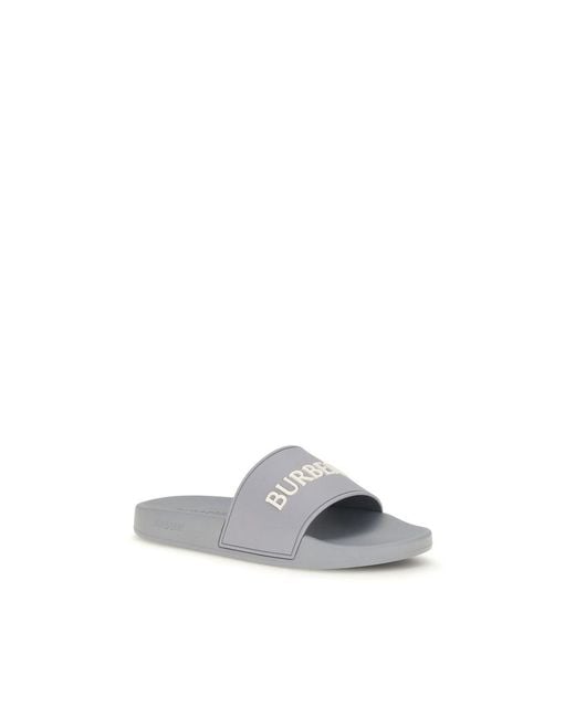 Burberry White Gray Rubber Slides for men