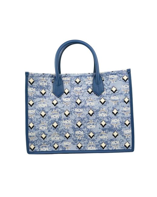 MCM Blue Aren Munchen Denim Tote Bag