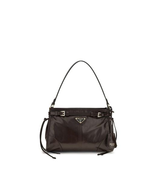 Prada Black Brown Calf Leather Bos Taurus Handbag