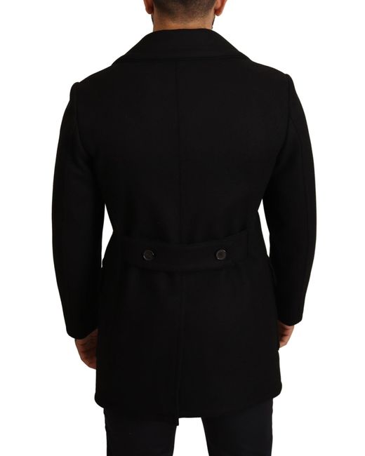 Dolce & Gabbana Black Elegant Double Breasted Trench Coat for men