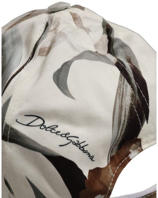 Dolce & Gabbana Gray Men Beige Floral Cotton Baseball Capello Hat for men