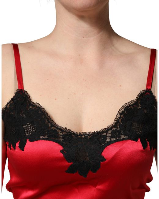 Dolce & Gabbana Red Silk Lace Trim Camisole Sleeveless Tank Top