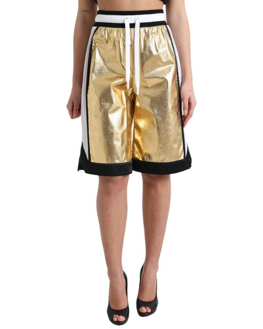 Dolce & Gabbana Natural Gold Polyester Perforated High Waist Shorts
