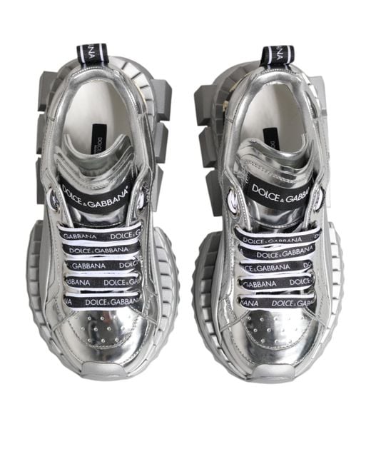 Dolce & Gabbana White Silver Leather Super Queen Sneakers Shoes