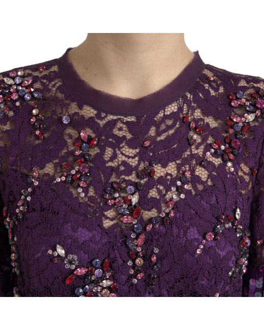 Dolce & Gabbana Purple Elegant Floral Lace Crystal Dress