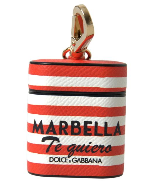 Dolce & Gabbana Red Chic Striped Leather Airpods Case