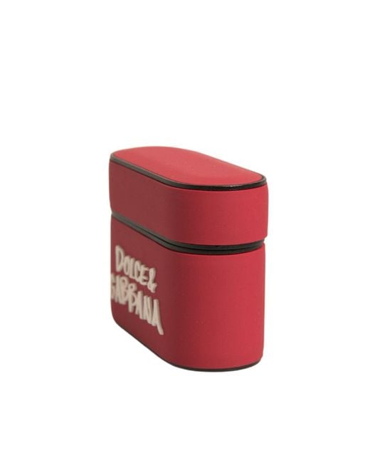 Dolce & Gabbana Red Pvc Embossed Logo Plaque Holder Airpods Case Polycarbonate Tu Accessory