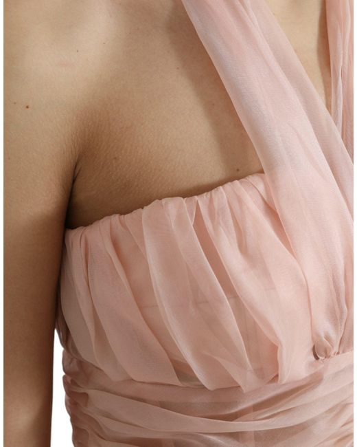 Dolce & Gabbana Pink Silk Chiffon Halter A-Line Pleated Midi Dress