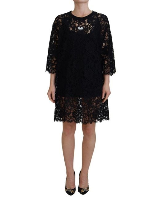 Dolce & Gabbana Black Elegant Floral Lace Shift Dres