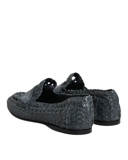 Dolce & Gabbana Gray Woven Leather Loafers for men