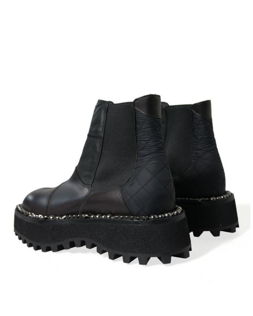 Dolce & Gabbana Black Leather Slip On Stretch Chelsea Boots Shoes for men