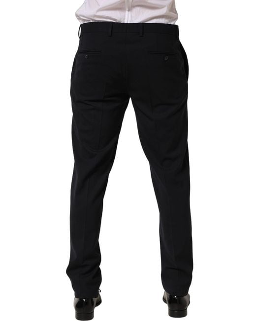 Dolce & Gabbana Black Wool Tapered Leg Dress Trouser Pants for men