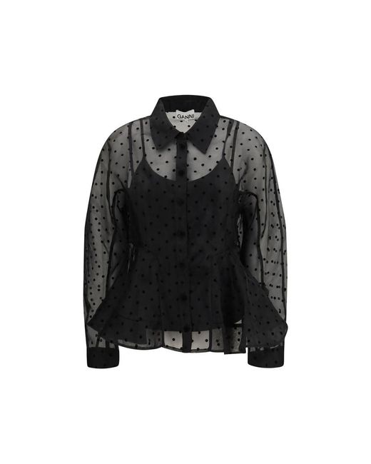 Ganni Black Recycled Polyester Pattern Shirt