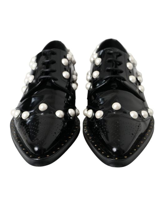 Dolce & Gabbana Black Leather Faux Pearl Dress Brogue Shoes