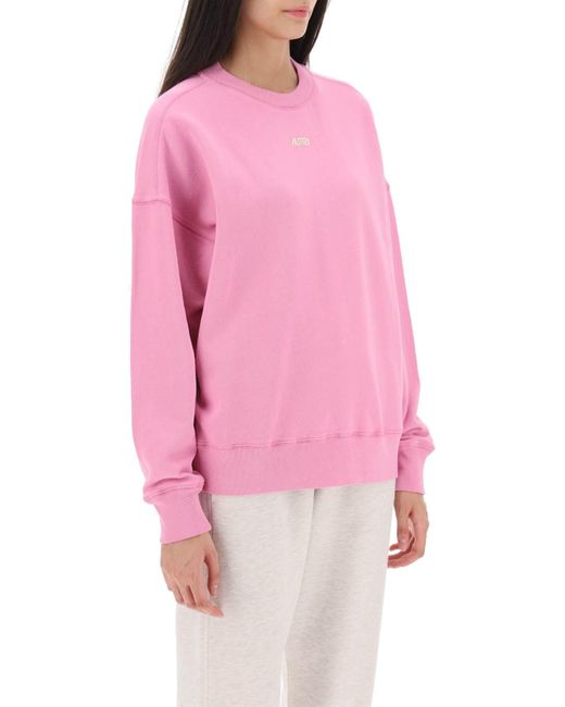 Autry Pink Crew Neck Sweatshirt With Logo Print