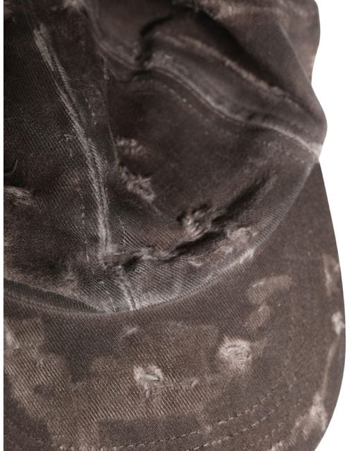 Dolce & Gabbana Gray Men Brown Cotton Distressed Baseball Capello Hat for men