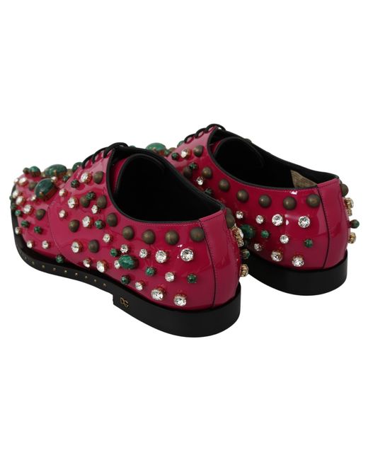 Dolce & Gabbana Black Leather Crystals Dress Broque Shoe Pink La7218