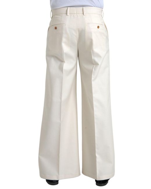 Dolce & Gabbana White Wool Wide Leg Mid Waist Pants for men
