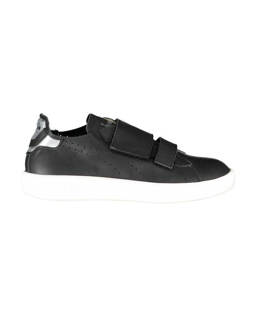 Diadora Black Sleek Leather Sneakers With Contrast Details for men