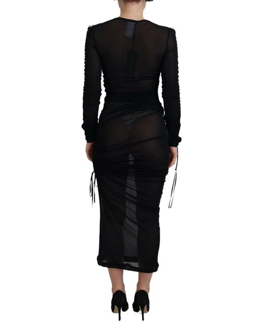 Dolce & Gabbana Black Viscose Bodycon Sheath Midi Dress