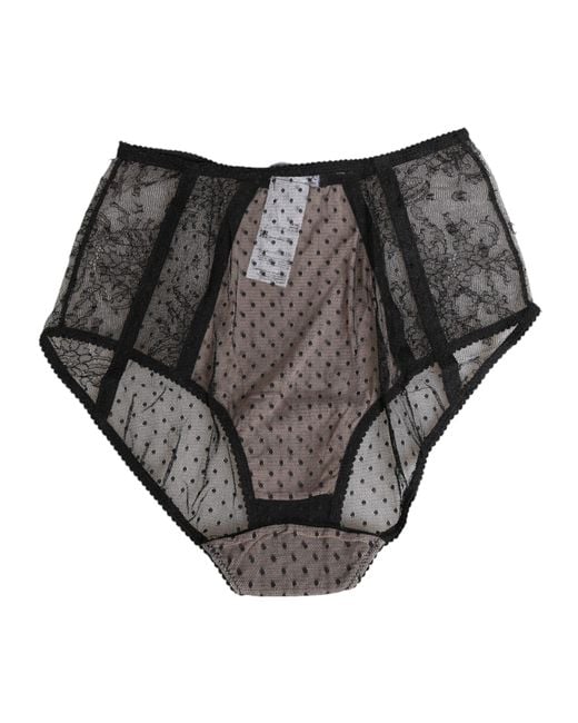 Dolce & Gabbana Gray Sheer Polka Dot Lace High Waist Underwear Polyamide Clothing