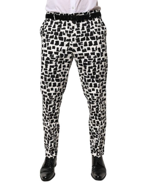 Dolce & Gabbana Black White Abstract Print Cotton Blend Pants for men