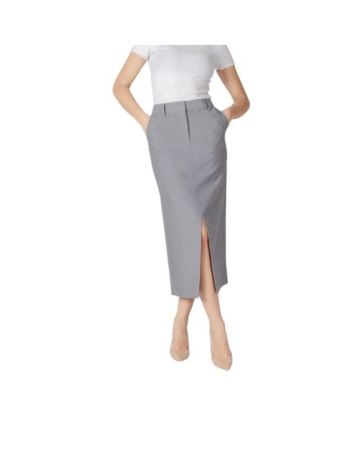 Ichi Gray Polyester Long Skirt