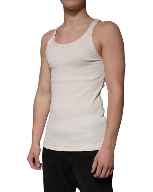Dolce & Gabbana White Ribbed Tank Top Classic Style for men
