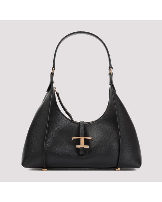 Tod's Black Grained Calf Leather T Timeless Shopping Bag